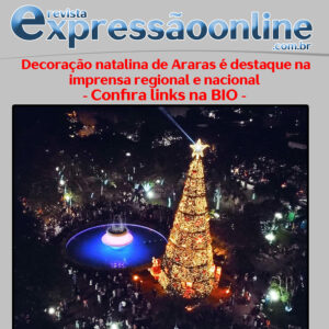 Leia mais sobre o artigo Decoração natalina de Araras é destaque na imprensa regional e nacional. Árvore de Natal de 22 metros fica na Praça Barão até o dia 07 de janeiro