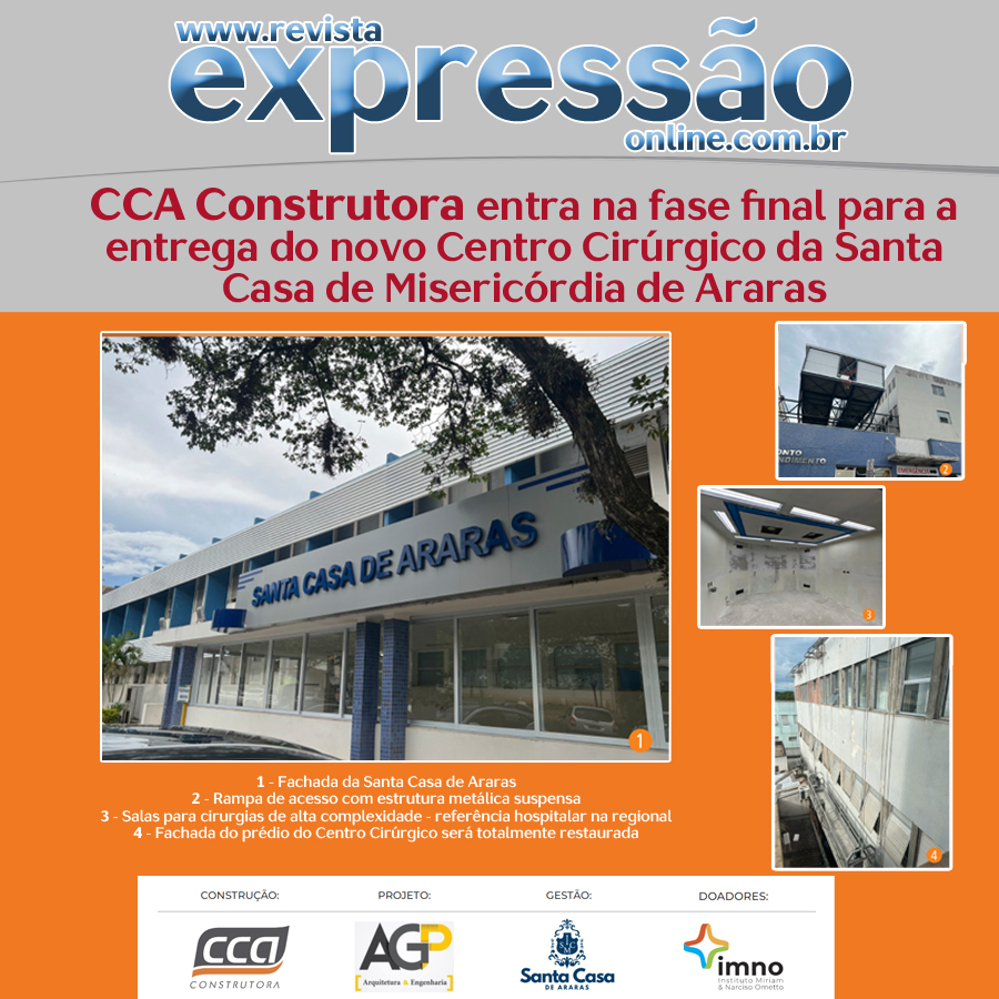 Leia mais sobre o artigo CCA Construtora entra na fase final para a entrega do novo Centro Cirúrgico da Santa Casa de Araras Serão sete salas para cirurgias de alta complexidade, inclusive para cirurgia ocular