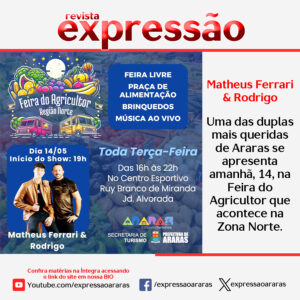 Leia mais sobre o artigo Matheus Ferrari & Rodrigo , uma das duplas mais queridas de Araras se apresenta amanhã, 14, na Feira do Agricultor que acontece na Zona Norte.