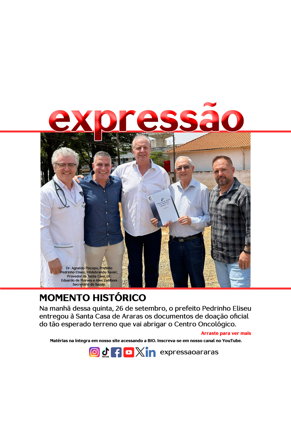 No momento, você está visualizando Momento histórico – Prefeitura de Araras faz doação oficial do Centro Oncológico para a Santa Casa.