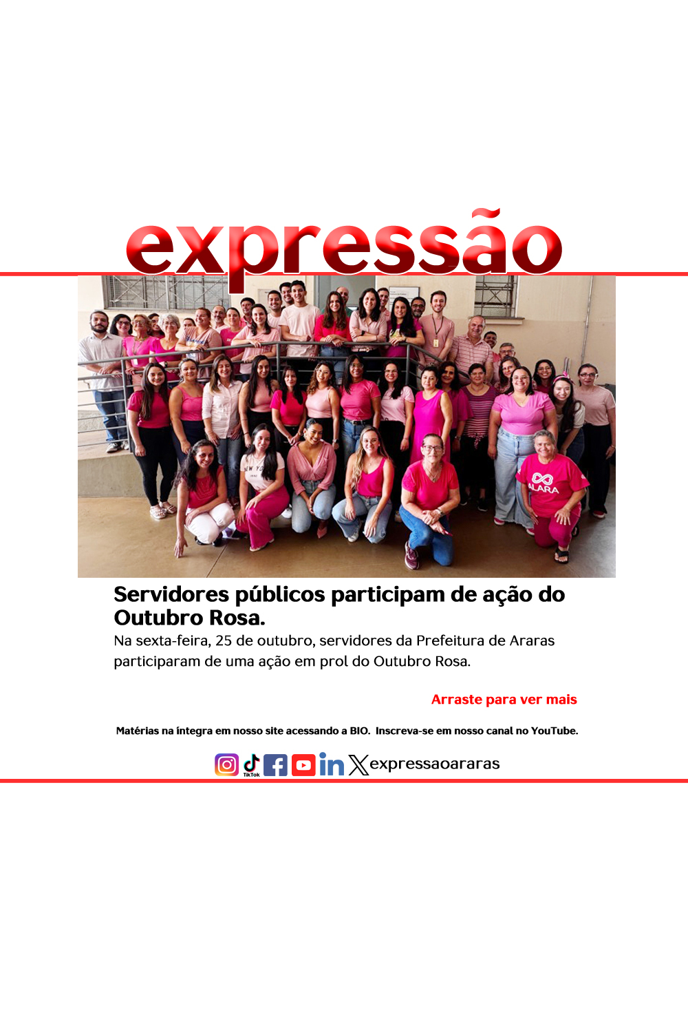 No momento, você está visualizando Servidores públicos de Araras participam de ação do Outubro Rosa.