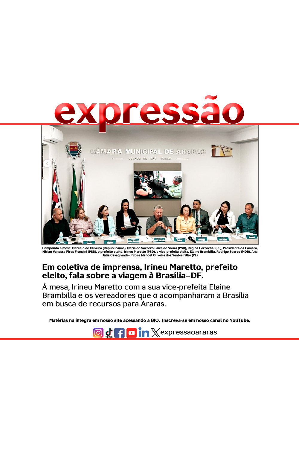 Leia mais sobre o artigo A primeira coletiva de imprensa com o prefeito eleito, Irineu Maretto e sua vice-prefeita Elaine Brambilla.
