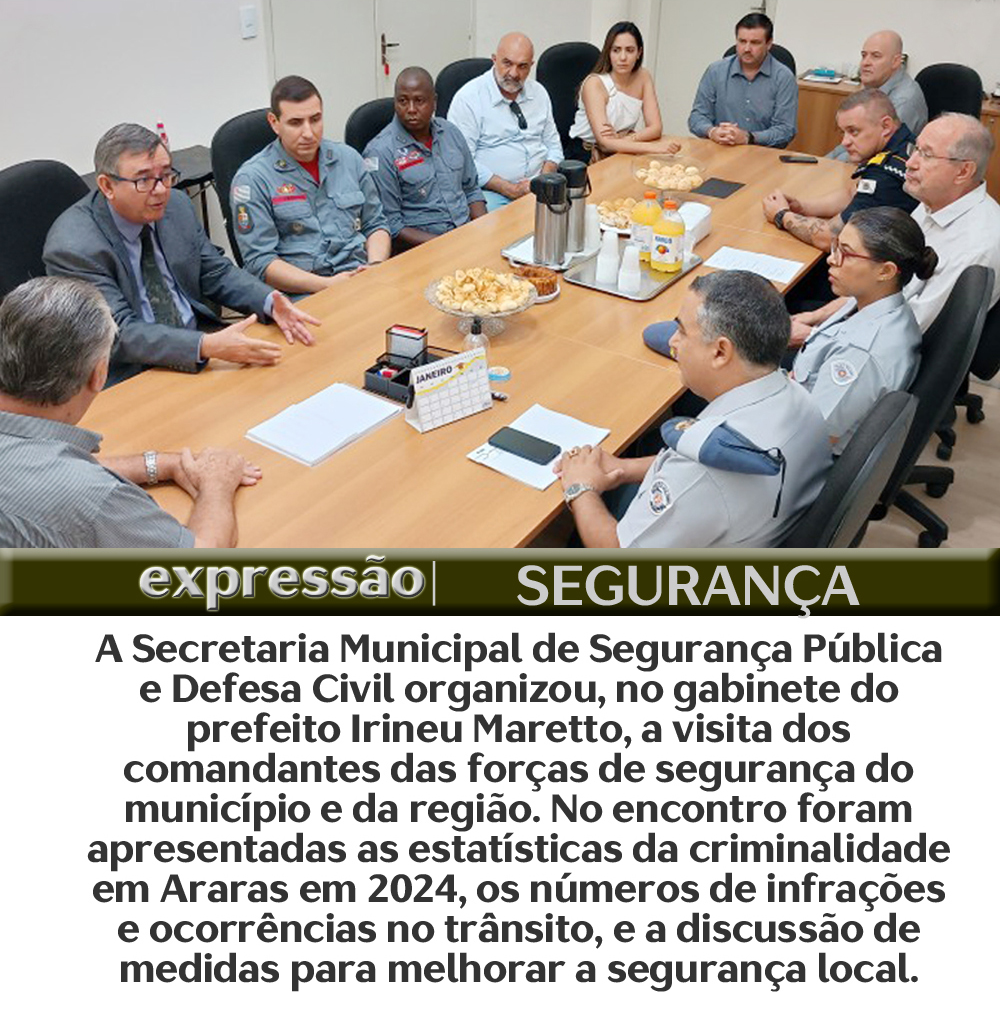 Leia mais sobre o artigo Forças de segurança se reúnem com prefeito Irineu Maretto. Comandantes do município e da região traçam ações conjuntas para melhorar os índices de criminalidades em Araras